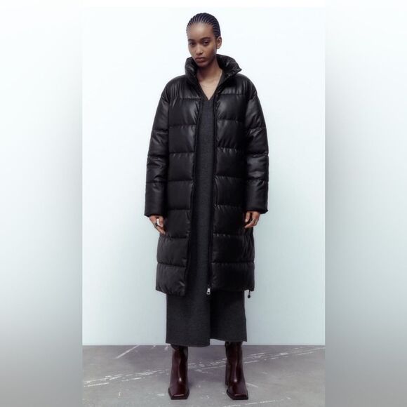 ZARA FAUX LEATHER PUFFER COAT S - Picture 1 of 10